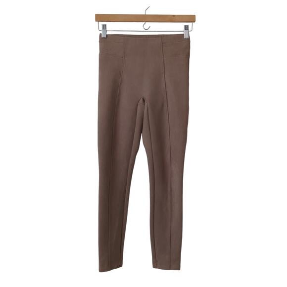 Spanx Womens Pants XS Faux Suede Piping Ankle Leggings Brown Caramel - Picture 1 of 6